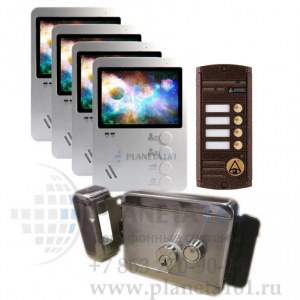 Комплект видеодомофона на 4 абонента с электромеханическим замком. | IVIS I-M401V454RF4Kit-Z